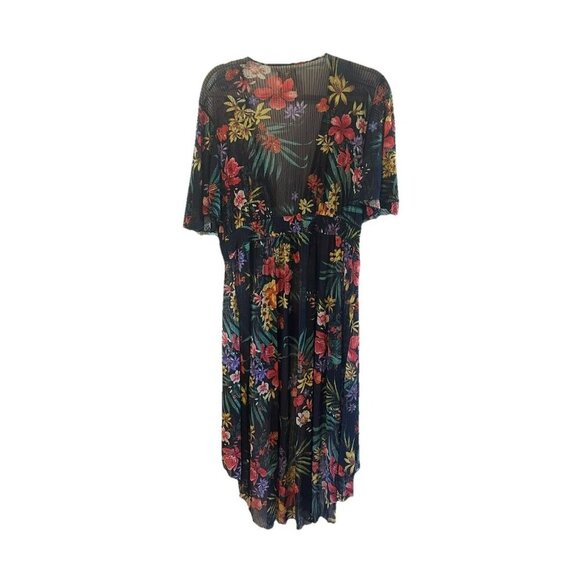 NEW Haute Project L Navy Tropical Floral Duster Beach Coverup Kimono Button up - Picture 3 of 4